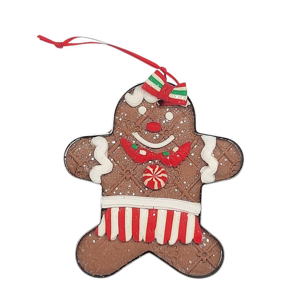 Gingerbread Girl Christmas Hanging Ornament Cookie Cutter Glitter 4.5"x 4" CL8